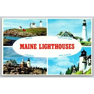 Vintage Postcard Maine Lighthouses Nubble Portland Pemaquid Bass Harbor c1970s